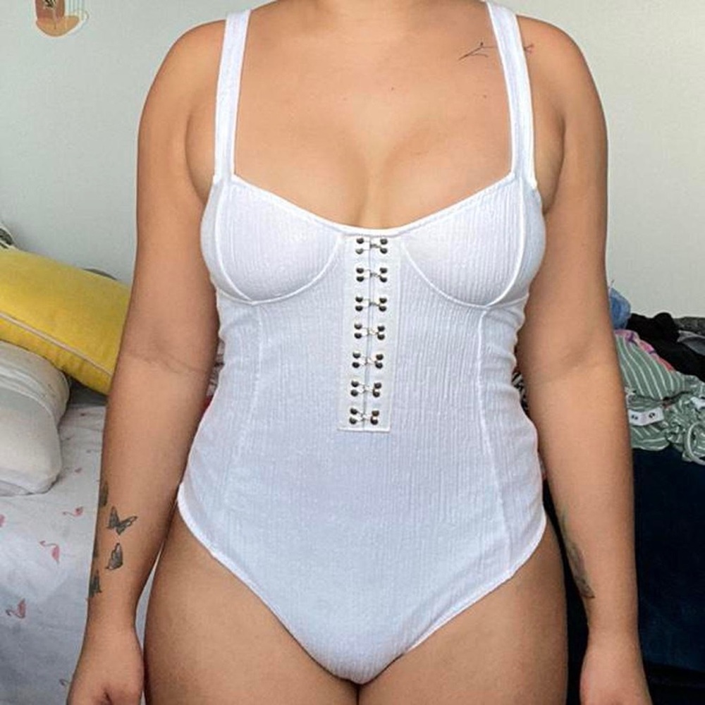Forever 21 white heart shaped body suit